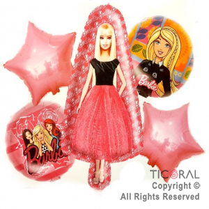 SET DE GLOBOS METALIZADO BARBIE ESTRELLAS 5 UNIDADES X 1